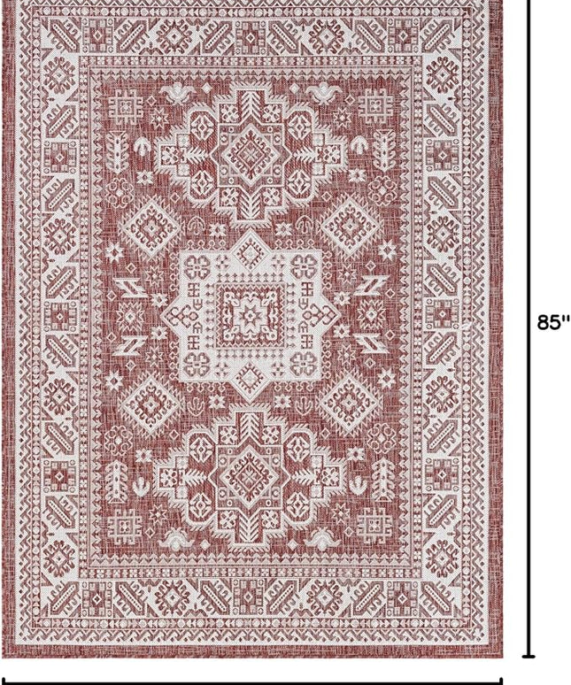 Rugs.com Outdoor Aztec Collection Rug – 5x7 Rust Red Flatweave-Pile Rug Perfect for Living Rooms, Large Dining Rooms, Open Floorplans