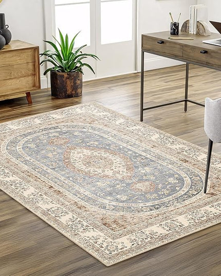 Beige Rug 3x5,Washable Area Rugs for Bedroom Living Room Kitchen Entryway,Small Boho Vintage Bohemian Farmhouse Distressed Oriental Non Slip Carpet