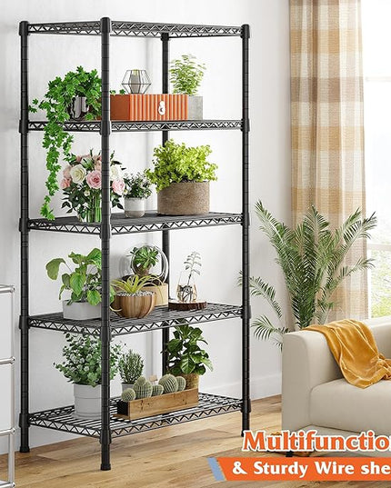 REIBII Wire Shelving Rack 5-Tier Metal Shelves for Storage Adjustable Garage Shelving Heavy Duty Storage Shelves for Storage Rack, 24" W X 14" D X 59" H