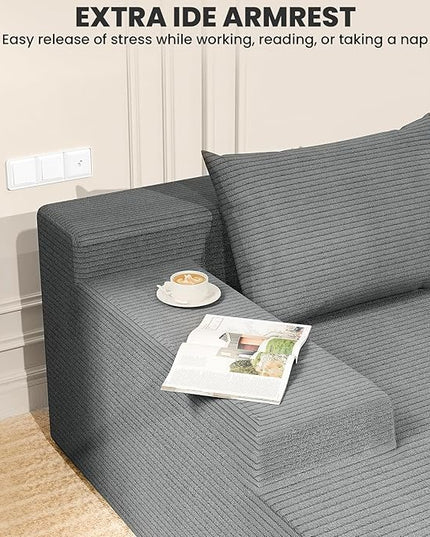 LEVELEVE 107" Cloud Sectional Couch with Deep Seat，Modern Modular Sofa with L-Shape Chaise，No Assembly Required, Upholstered Couches for Living Room Bedroom(Light Gery,Left Facing Chaise)