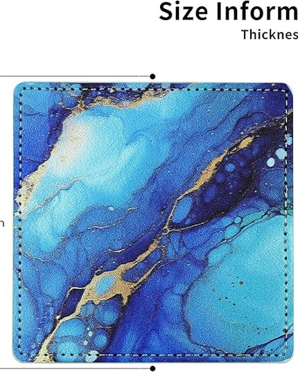 Marble Coasters Square Leather Drinks Coaster Set with Holder for Coffee Table Bar Home Decor 4 Inches Set of 6 (Marble, One Size)