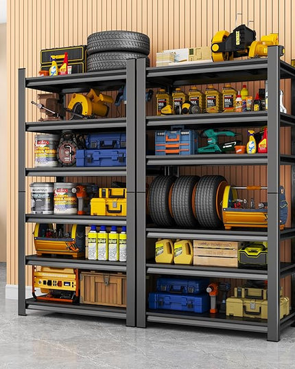 Storage Shelves, Garage Metal Shelving Unit, Adjustable, Double-Layer Column with Reinforced Ribs, Heavy-Duty, Capable of Bearing 3600 lbs, Suitable for Garage, Warehouse, Kitchen Storage