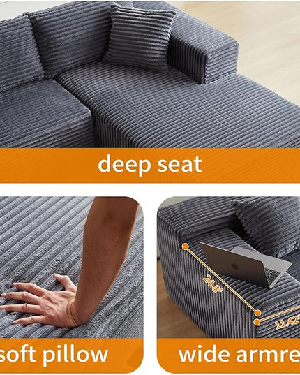 103.54'' Sectional Sofa, Flannel Fabric L Shaped Sofa, 4 Seat Modern L Shape Couch with 2 Pillows Left Hand Lounge for Living Room, Office