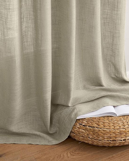 MIULEE Oatmeal Linen Curtains 84 Inch Length 2 Panels for Bedroom Living Room, Soft Thick Linen Textured Natural Window Drapes Semi Sheer Light Filtering Back Tab Rod Pocket Burlap Look Decor