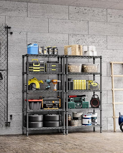 1250 lbs 5 Tier Shelf Metal Storage Shelves Shelving Wire Rack Heavy Duty Closet Organizers for Garage Kitchen Bathroom Laundry Black 13.8" D x 29.5" W x 59.5" H