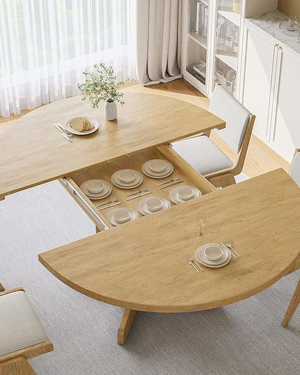 iPormis 59" Round Extendable Dining Table for 4-6, Modern Kitchen Table with Heavy Duty Pedestal Base & Wooden Top, Oval Dining Room Table for Dining Living Room, Easy Assembly, Oak