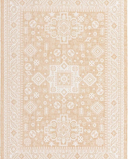 Rugs.com Outdoor Aztec Collection Rug – 8' x 11' Natural Flatweave Rug Perfect for Living Rooms, Large Dining Rooms, Open Floorplans
