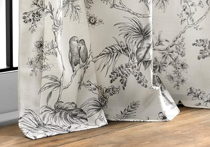 Maison d' Hermine Curtains for Living Room 100% Cotton 84 inch Length One Panel Light Filtering Toile Curtains for Bedroom Windows with Rod and Loop Pockets Drapes (Jouy Paradise Grey, 50" W x 84" L)