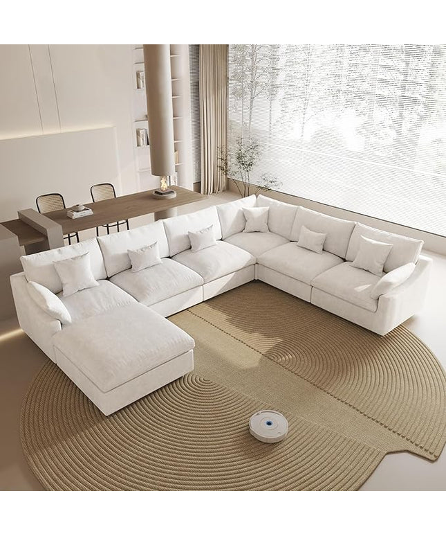 Cloud Couch for LivingRoom,153" U Shaped Modular Sectional Couch with Storage Ottoman,Down Filled 7 Seater Convertible Sleeper Sofa Bed Oversized Furniture,White