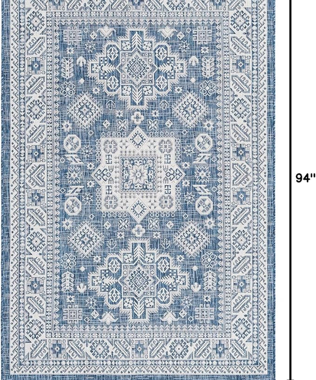 Rugs.com Outdoor Aztec Collection Rug – 5' x 8' Blue Flatweave Rug Perfect for Living Rooms, Large Dining Rooms, Open Floorplans