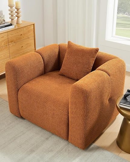VANOMi Living Room Furniture Sets Include 95" Sofa & 42" Armchairs, Boucle Upholstered Oversized Couch with Pillows, Living Room Furniture Set for Bedroom Apartment (Curry, 1 Sofa+1 Chair)