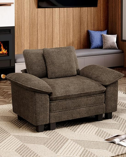 53.5" Cloud Modular Sectional Single Sofa, Deep Seat Armchair with Plush Chenille & Removable Arms for Living Room, Taupe