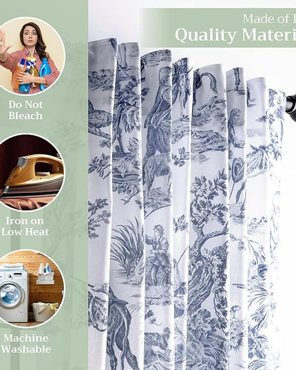 Maison d' Hermine Curtains for Living Room 100% Cotton 108 inch Length Two Panels Light Filtering Toile Curtain with Rod and Loop Pockets Drapes (The Miller Blue (White Background), 50" W x 108" L)