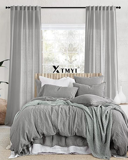 XTMYI Grey Curtains 108 Inches Long for Living Room 2 Panels Linen Back Tab Hooks Pleated Light Filtering Gray Sheer Curtains for Bedroom 108 Inch Length