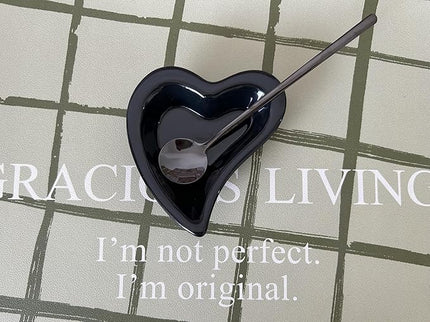 Coffee & Tea Spoon and Rest Set for Coffee Bar Accessories, Heart Cute Mini & Small Coffee Spoon Rest & Holder for Coffee Station & Bar, Teaspoon Rest & Holder (Black Rest with Black Spoon*2)