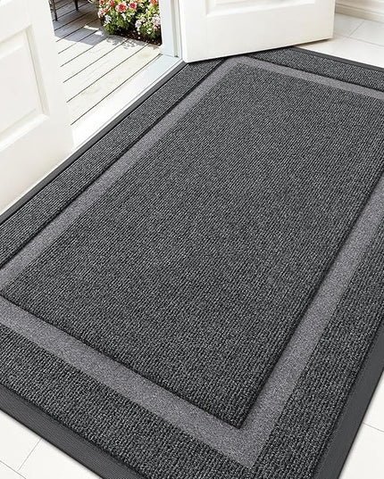 OLANLY Front Door Mat Indoor Outdoor Entrance, Waterproof All-Season, All-Weather Doormat, Sturdy Natural Rubber, Fade Resistant, Low Profile, Easy Clean Patio Porch Entryway Mat, 59x35, Grey