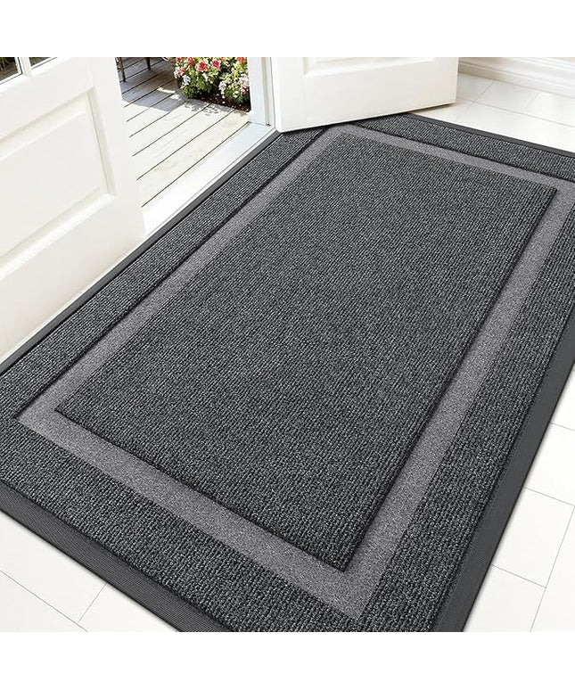 OLANLY Front Door Mat Indoor Outdoor Entrance, Waterproof All-Season, All-Weather Doormat, Sturdy Natural Rubber, Fade Resistant, Low Profile, Easy Clean Patio Porch Entryway Mat, 59x35, Grey