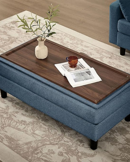 Convertible Sectional Sofa with Storage Ottoman Bench, 101" U Shaped Couch 4-Seat Sofa Set for Living Room/Apartment, Sectional Couch with Movable Ottoman, Blue