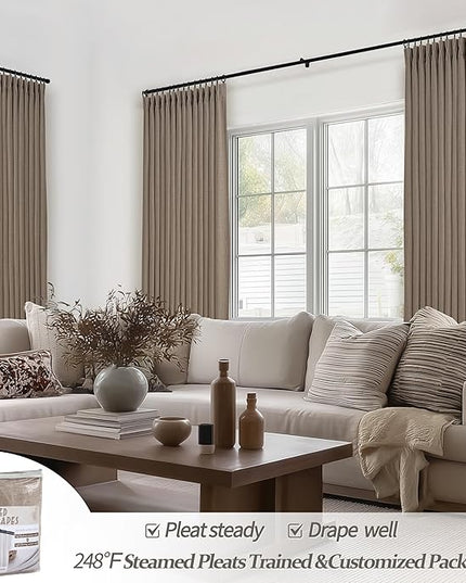Extra Long 120 Inch Pinch Pleated Floor to Ceiling Curtains for Bedroom 2 Panels Set, Memory Trained Blackout Dual Layer Linen Soundproof Luxury Dark Brown Windows Curtain for Living Room 10 FT Length