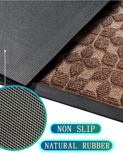 Bulijojo Sturdy Front Entrance Doormats,Durable Heavy Duty Welcome Mat,Thick Absorbent Natural Rubber Non Slip Mat,Easy Clean Entryway Mat 17"x30" Geometric Brown