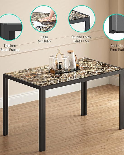 Gizoon 5 Piece Glass Dining Table Set, Kitchen and Chairs for 4, PU Leather Modern Room Sets for Home, Kitchen, Living Room