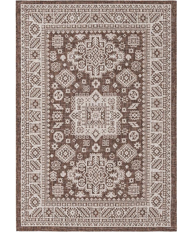 Rugs.com Outdoor Aztec Collection Rug – 4' x 6' Brown Flatweave Rug Perfect for Living Rooms, Large Dining Rooms, Open Floorplans