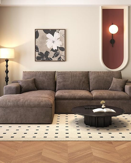 107'' L-Shaped Modern Modular Sectional Cloud Couch, 4-Seat Chenille Deep-Seat Sofa with Pillow for Living Room, Bedroom, Apartment, Camel