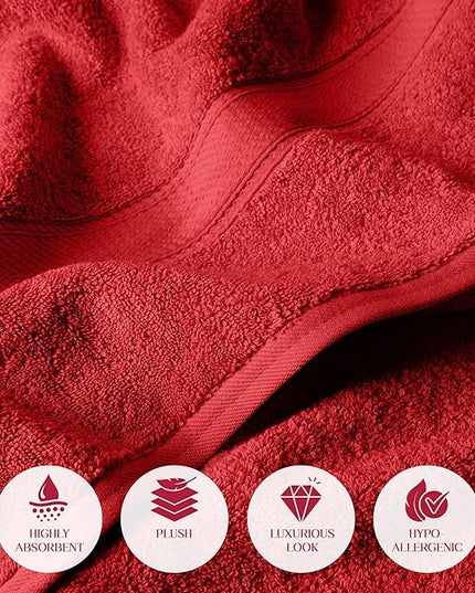 Superior Egyptian Cotton Pile 6 Piece Towel Set, Includes 2 Bath, 2 Hand, 2 Face Towels/Washcloths, Ultra Soft Luxury Towels, Thick Plush Essentials, Guest Bath, Spa, Hotel Bathroom, Red