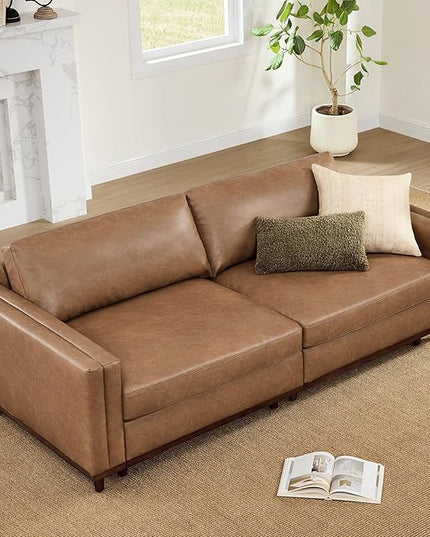 CHITA 83" Super Large Luxury Loveseat Sectional Modular Sofa, FSC Certified Down Filled Modern Sofa, Deep Seat Comfty Cloud Couch, 2 Seat Couch, Solid Wood Leg, Faux Leather in Camel