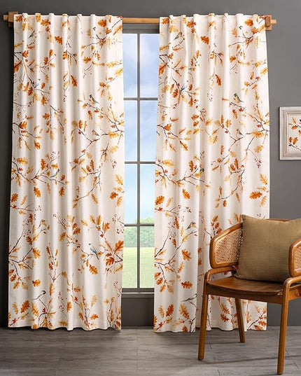 Maison d' Hermine Curtains for Living Room 100% Cotton 96 inch Length Two Panels Light Filtering Curtains for Bedroom Windows with Rod and Loop Pockets Drapes (Oak Leaves, 50" W x 96" L)