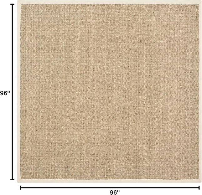 SAFAVIEH Area Rug 8' Square - Natural Fiber Collection - Large - Natural & Beige, Seagrass, Basketweave Pattern with Border (NF114A)