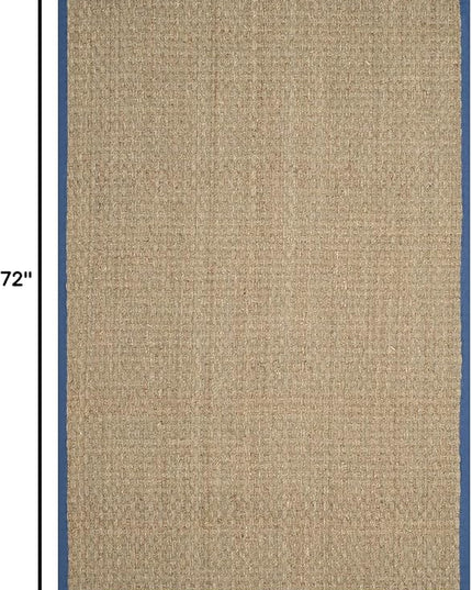 SAFAVIEH Area Rug 4x6 - Natural Fiber Collection - Natural & Navy, Seagrass, Basketweave Pattern with Border (NF114T)