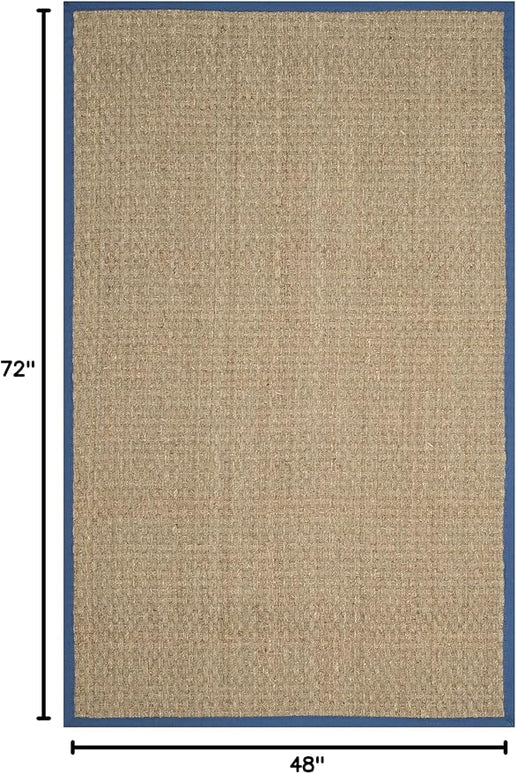 SAFAVIEH Area Rug 4x6 - Natural Fiber Collection - Natural & Navy, Seagrass, Basketweave Pattern with Border (NF114T)
