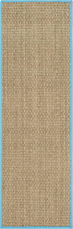 Safavieh Natural Fiber Collection Runner Rug - 2'6" x 6', Natural & Turquoise, Seagrass, Basketweave Pattern with Border (NF114S)