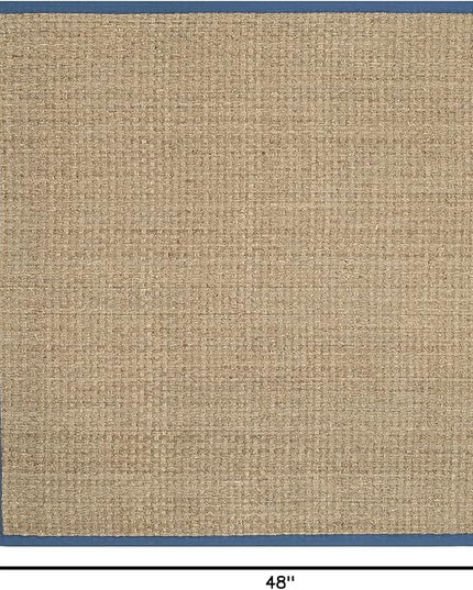 Safavieh Area Rug 4' Square - Natural Fiber Collection - Natural & Navy, Seagrass, Basketweave Pattern with Border (NF114T)