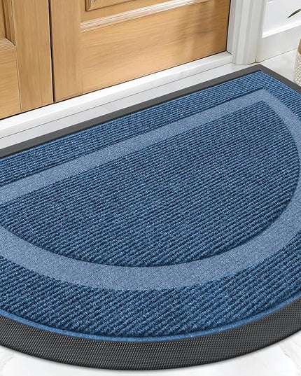OLANLY Half Circle Door Mat Indoor Outdoor Entrance Welcome, Waterproof All-Season, All-Weather Doormat, Sturdy Natural Rubber, Low Profile, Easy Clean Patio Porch Entryway Mat, 29.5x17, Light Blue