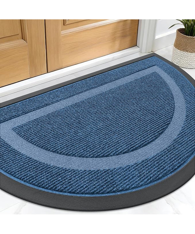 OLANLY Half Circle Door Mat Indoor Outdoor Entrance Welcome, Waterproof All-Season, All-Weather Doormat, Sturdy Natural Rubber, Low Profile, Easy Clean Patio Porch Entryway Mat, 29.5x17, Light Blue