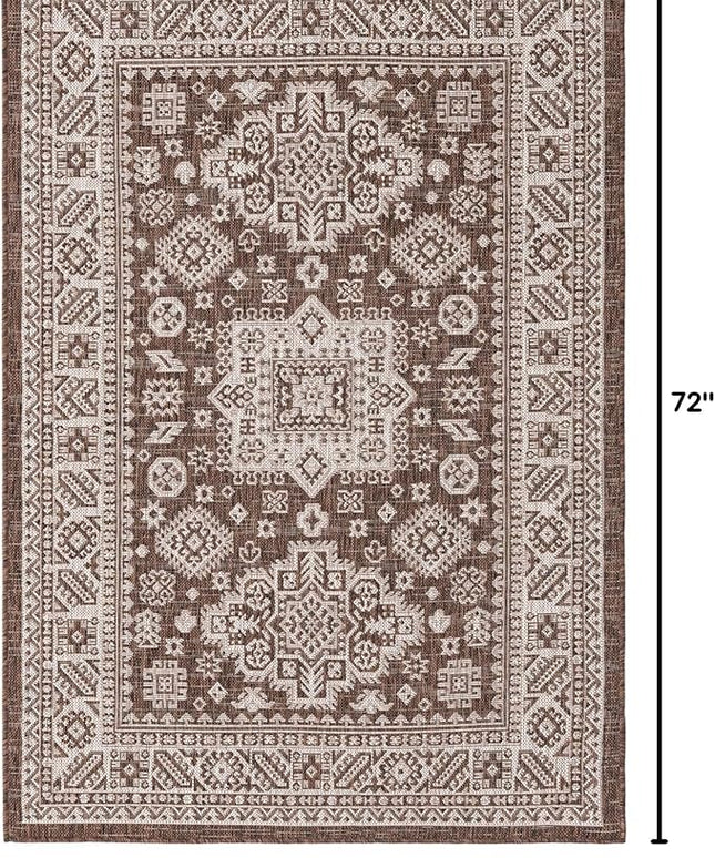 Rugs.com Outdoor Aztec Collection Rug – 4' x 6' Brown Flatweave Rug Perfect for Living Rooms, Large Dining Rooms, Open Floorplans