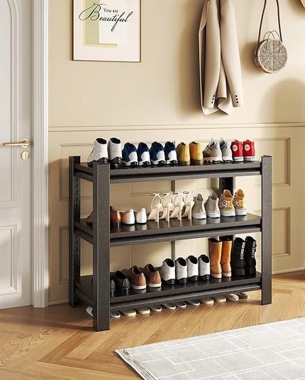 Storage Shelves, Garage Metal Shelving Unit, Adjustable, Double-Layer Column with Reinforced Ribs, Heavy-Duty, Capable of Bearing 600-3600 lbs (Black, 32 * 20 * 14, 3-Tier)