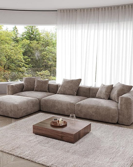 JACH Modern Sectional Couch Sofa, Corduroy Modular Sectional Couch with Chaise Ottoman, Cushion Covers Removable, Oversized Soft Couches for Living Room, Office (Light Brown)