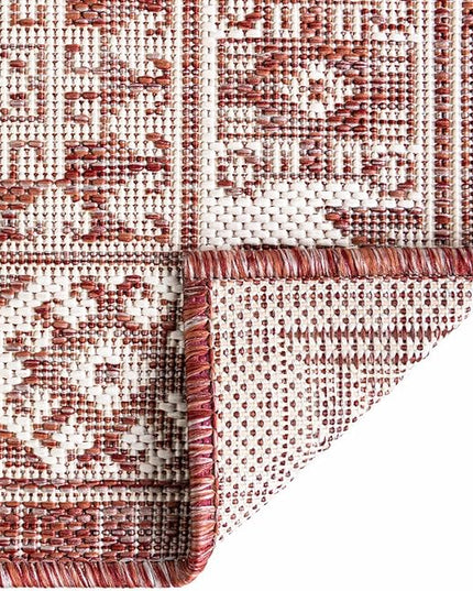 Rugs.com Outdoor Aztec Collection Rug – 6 Ft Square Rust Red Flatweave-Pile Rug Perfect for Living Rooms, Kitchens, Entryways