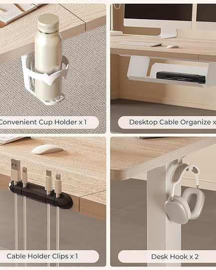 Standing Desk,Large 63x31 Inches Height Adjustable Stand Up Desks with Cable Management, Home Office Computer Desk with Cup Holder & Memory Preset, White Wood Grain