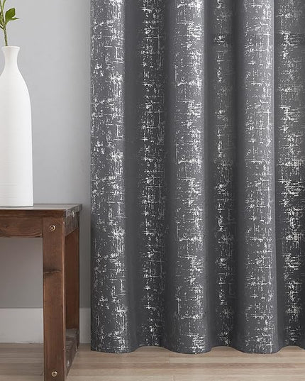 Taisier Home Soft Grey Silver Curtains 95 Inch - Light Filtering Geometric Dots Drapes, Set of 2 Silver Foil Print Linen Panels for Bedroom Living Room Windows
