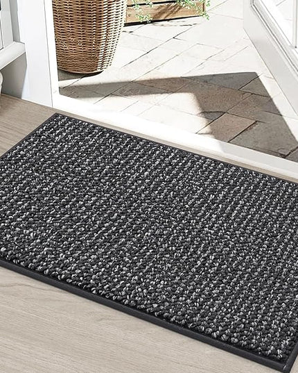 BEQHAUSE Dirt Trapper Door Mat 24" x 36", Non-Slip Washable Doormats Entrance Mat, Dirt Resistant and Absorbent Welcome Mat, Low Profile Floor Mats for Front Back Door and Entryway, Charcoal