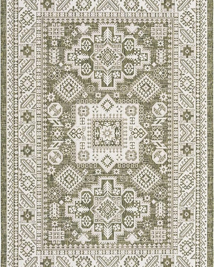 Rugs.com Outdoor Aztec Collection Rug – 6' x 9' Green Flatweave Rug Perfect for Living Rooms, Large Dining Rooms, Open Floorplans