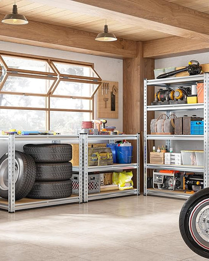 REIBII Garage Shelving, 5 Tier Storage Shelves Load 2020LBS, Adjustable Garage Shelves Heavy Duty, Metal Shelving Unit with Waterproof Columns for Warehouse, 35.5" W x 11.9" D x 72" H, Galvanized