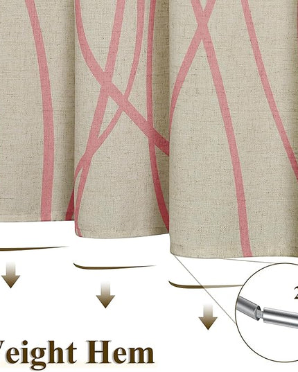 Pink Modern Farmhouse Linen Shower Curtain, Country Cottage Bathroom Decor Striped Minimal Boho Textured Linen Shower Curtain Set with Hooks, 72x72