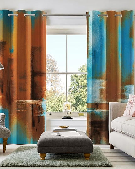 Asuexpect Rust Curtains 2 Panels Abstract Curtain Room Darkening Grommet Window Drapes Modern Decorative Window Treatments for Bedroom Living Room, 42x72 Inches