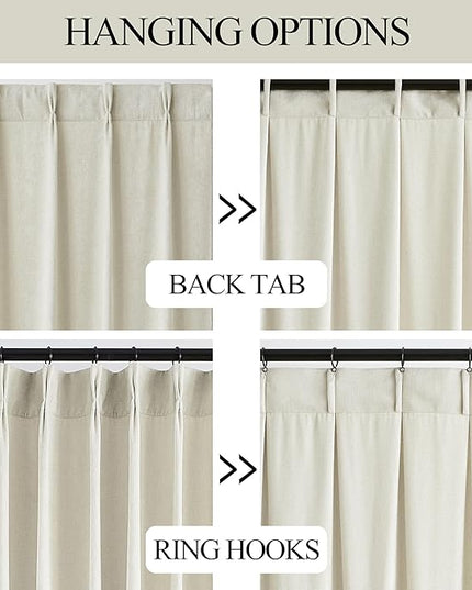 Vision Home Ivory Beige Pinch Pleated Light Filtering Curtains Velvet Chenille Window Curtain Panels 90 inch for Living Room Bedroom Semi-Blackout Pinch Pleat Drapes with Hooks 36" Wx90Lx2,Pearl