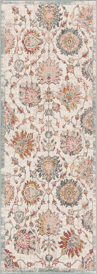 BoutiqueRugs Twilight Traditional Runner Rug - Dusty Pink, Sky Blue, Light Gray - 2'7" x 7'3" Runner